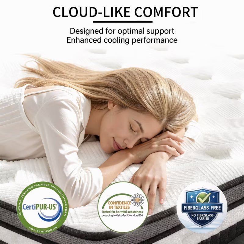 14" Queen Hybrid Mattress in a Box with Gel Memory Foam, Cooling Sleep, Medium Feel, Pressure Relief, Motion Isolation, CertiPUR-US Certified