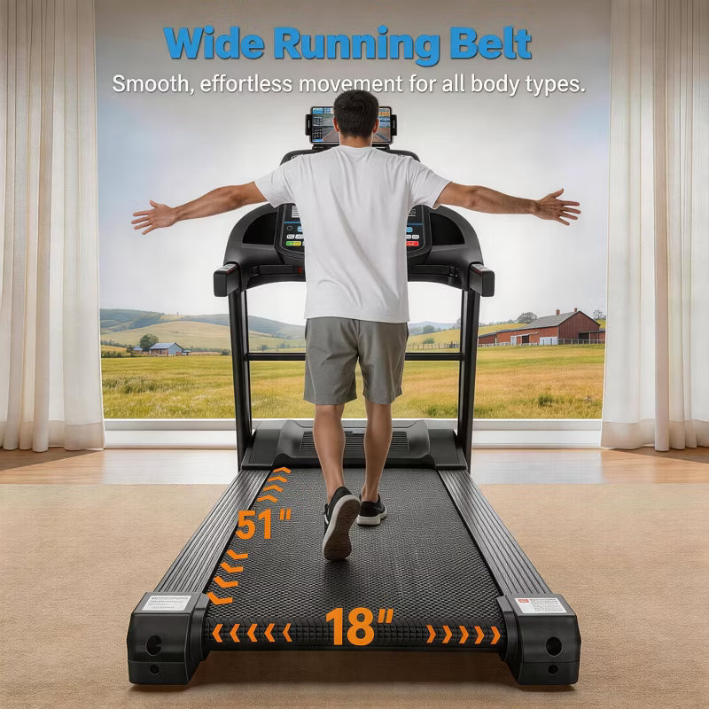 20% Auto Incline Folding Treadmill for Home, 5.1HP Quiet Motor, 400LB, Compact Walking Running Machine with App Control, 71 Programs & Bluetooth