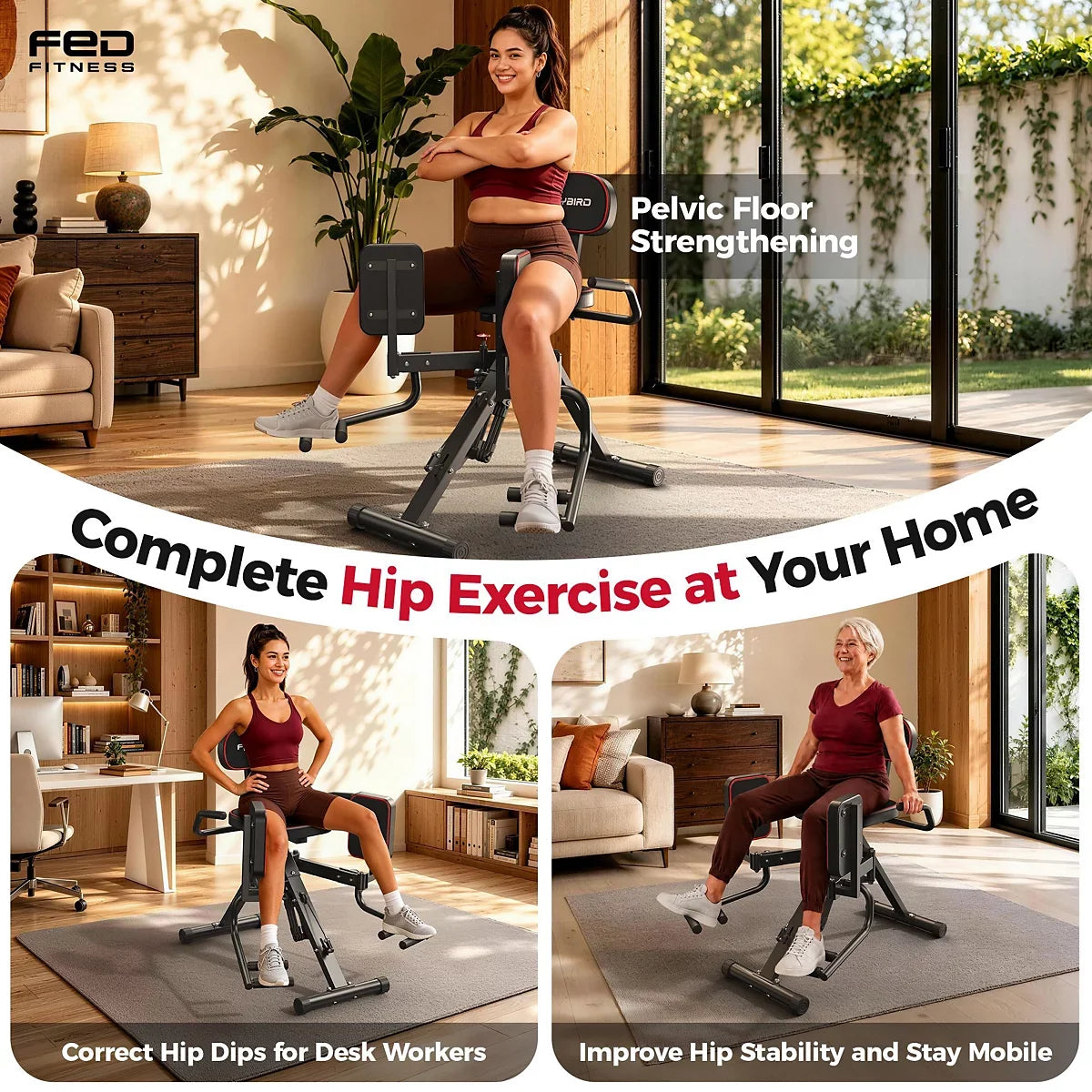 2 in 1 Hip Abductor & Adductor Machine for Home Gym, targets glutes and inner thighs with 6 resistance levels and dual foot bars.