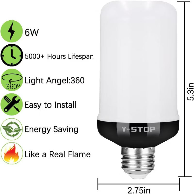LED Flame Effect Light Bulbs 4-Pack, E26 Base, 4 Modes, Gravity Sensor