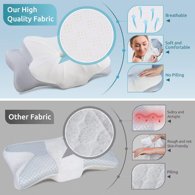 Cervical Pillow, Contour Memory Foam Pillow, Ergonomic Neck Support Pillow for Side Back Stomach Sleepers with Pillowcase-King Size