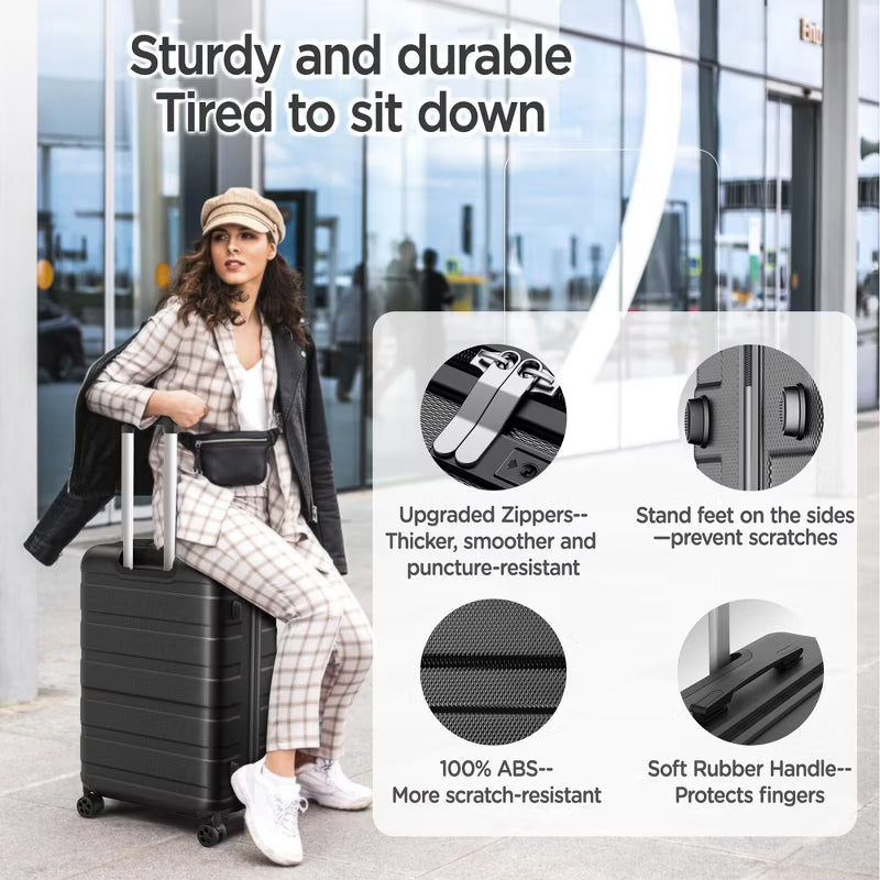Famistar 11 Piece Hardside Luggage Suitcase Set with 360° Double Spinner Wheels (14/20/24/28 inch) Black
