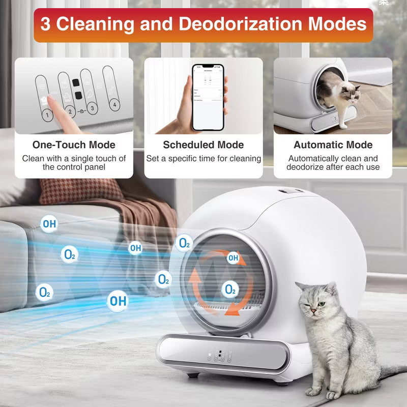 Automatic Cat Litter Box, Self-Cleaning Litter Box, 2.4G Wifi APP Control, for Multiple Cats, Odor Removal,No-Disturb, Sensor Safety, Large Capacity