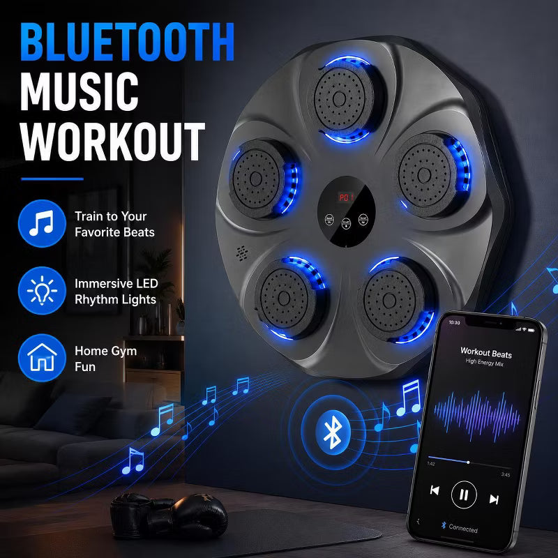 Music Boxing Machine with Gloves, Wall Mounted Bluetooth Trainer, 9 Modes and 9 Speeds,Black