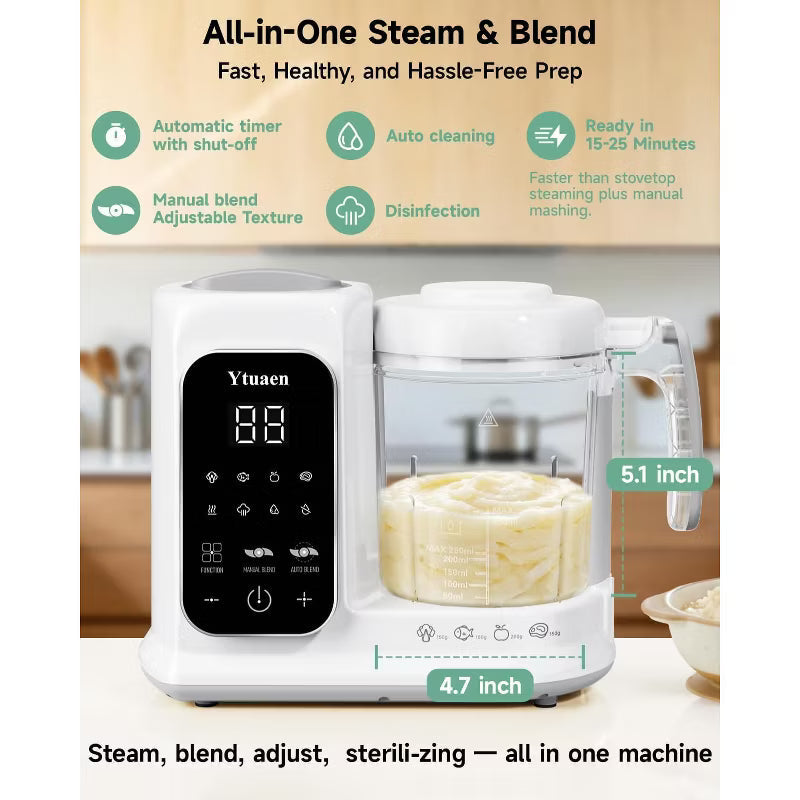 Baby Food Maker with Steam Basket, One-Touch Cooking, Blending and Self-Cleaning.