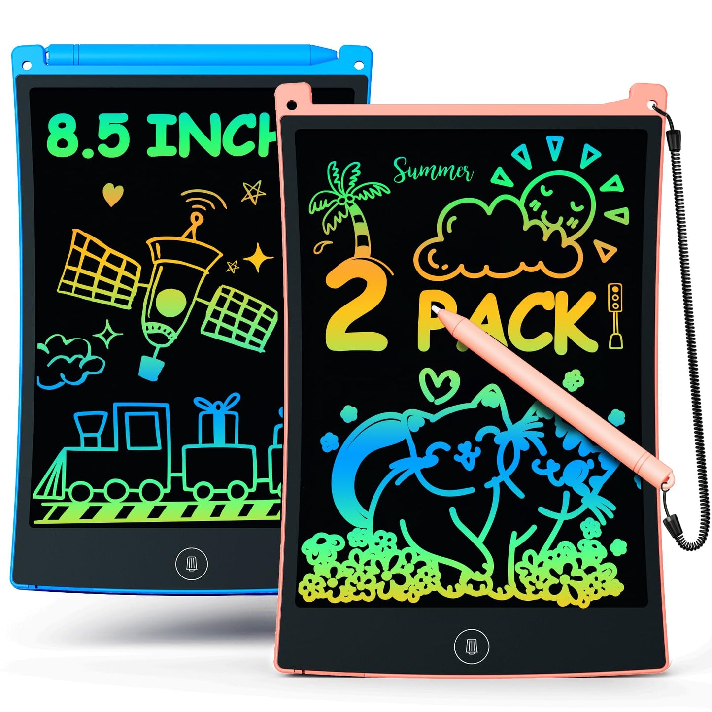 Kinder King 2 Pack LCD Writing Tablet with Stylus, 8.5 inch Colorful Doodle Board Drawing Pad for Kids, Travel Games Activity Learning Toys, Birthday Gift for Age 3 4 5 6 7 8 Year Old Boys Girls