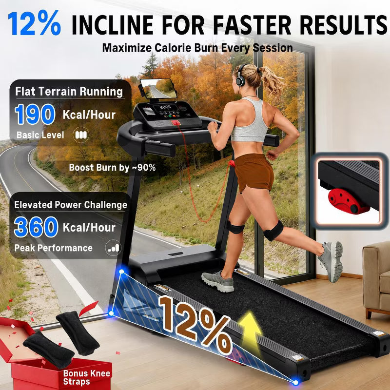 Folding Electric Treadmill for Home,3.5HP Quiet Brushless Home Treadmill w/ Incline,7.5MPH,6 LCD Screens,71 Programs,Treadmill with Heart Rate Sensor