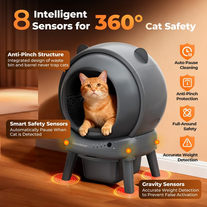 Clearance Sale - Automatic Self Cleaning Litter Box, APP Control, 15L Large Waste Bin, for Multiple Cats, Grey