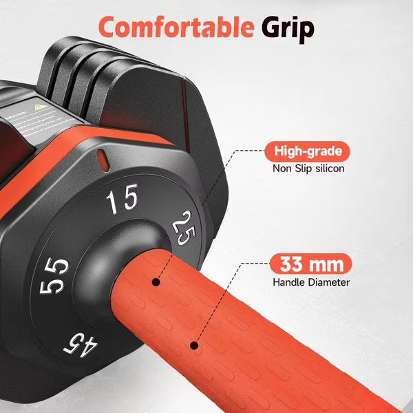 FED FITNESS Single Adjustable Dumbbell 55LBS, 5-in-1 Weight Dumbbell with Storage Tray, Quick Adjustment Anti-Slip Grip