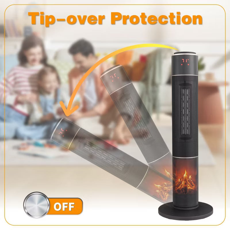 Karl Home 1500-Watt 33 in. Portable Electric Tower Space Heater with 3D Flame 60° Oscillation
