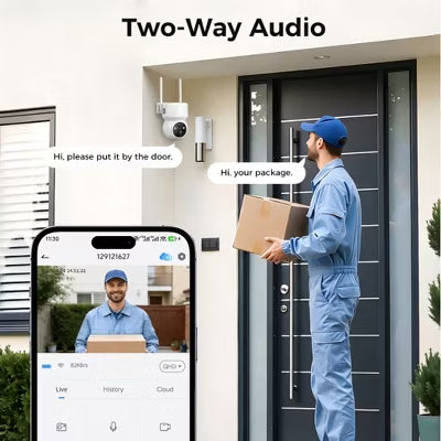 Security Camera,Solar Camera Outdoor 360 Full Coverage,Auto Person Tracking,2K Clarity&Full-Color Night Vision,Two-Way Talk,4GHz