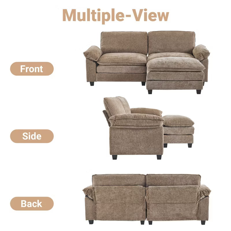 Karl Home |85.4 in. W Pillow Top Arm Double-layer Cushion Chenille Sofa in Brown With Ottoman