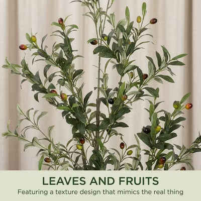 6FT Artificial Olive Tree Tall Faux Olive Trees Indoor with Planter&Cotton Basket, Artificial Plants with Natural Wood Trunk and Lifelike Fruits