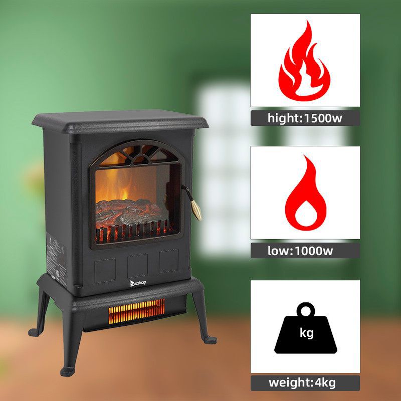 Karl Home 1500-Watt Infrared Electric Fireplace Stove with 2 Heat Settings in Black