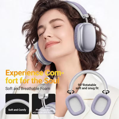 SY-BT1632 Purple Over-Ear Bluetooth Headphones: 40mm Bass Driver, Bluetooth 5.3 Dual-Mode, 40hr Battery, Comfort Fit