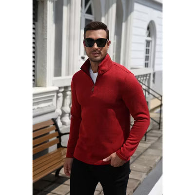 COOFANDY Men's Heather Knit Quarter Zip Sweater Mock Neck Long Sleeve Pullover-Deep Grey-S