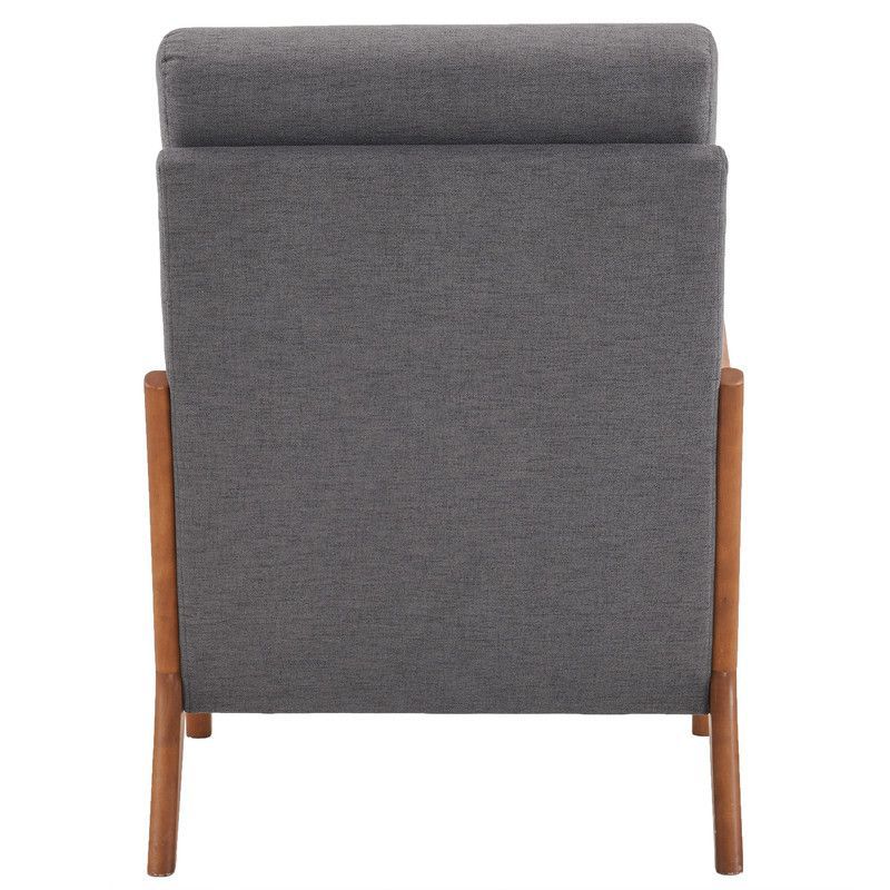Karl Home High Back Solid Wood Armrest Backrest Iron Frame Linen Indoor Leisure Chair