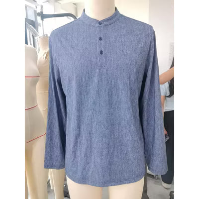 COOFANDY Men's Mandarin Collar Henley Long Sleeve Shirt Black S