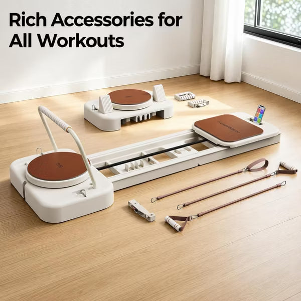 FED FITNESS Pilates Reformer Machine with Extended Slide Rail,Full Body Core Training Equipment with Twisting Board,Flexibility and Balance Training