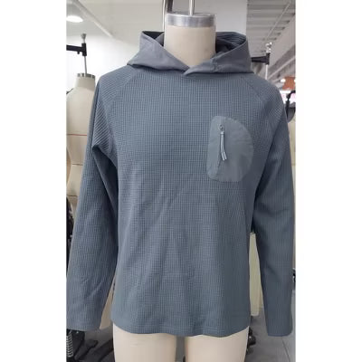 COOFANDY Men's Hooded Chest Zip Pocket Knit Lightweight Pullover Sweatshirt Light Grey M