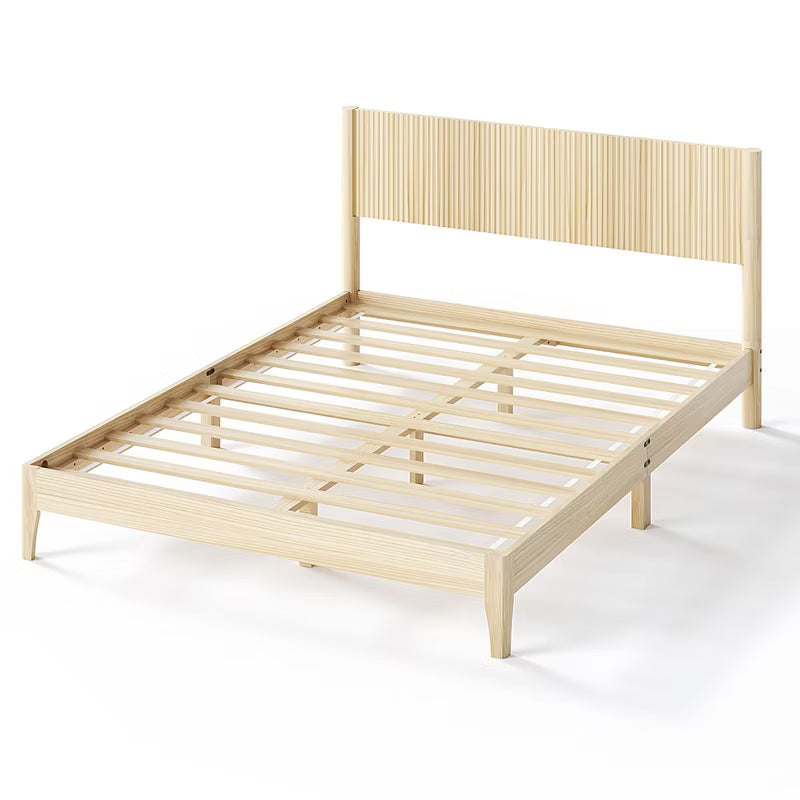 Karl Home Solid Wood Full Bed Frame Platform Bedframe with Headboard Grille Style