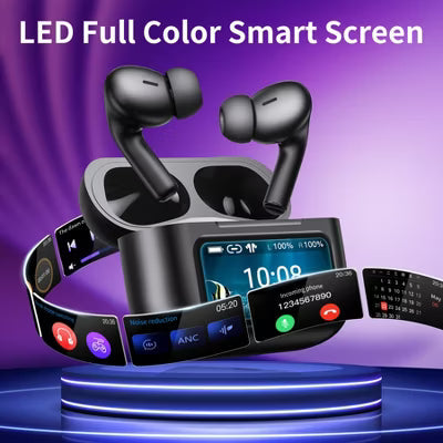 VEAT00L A9 ANC+ENC Earbuds with Smart Touch Screen,Bluetooth 5.4, HiFi Stereo Multiple EQ settings Black