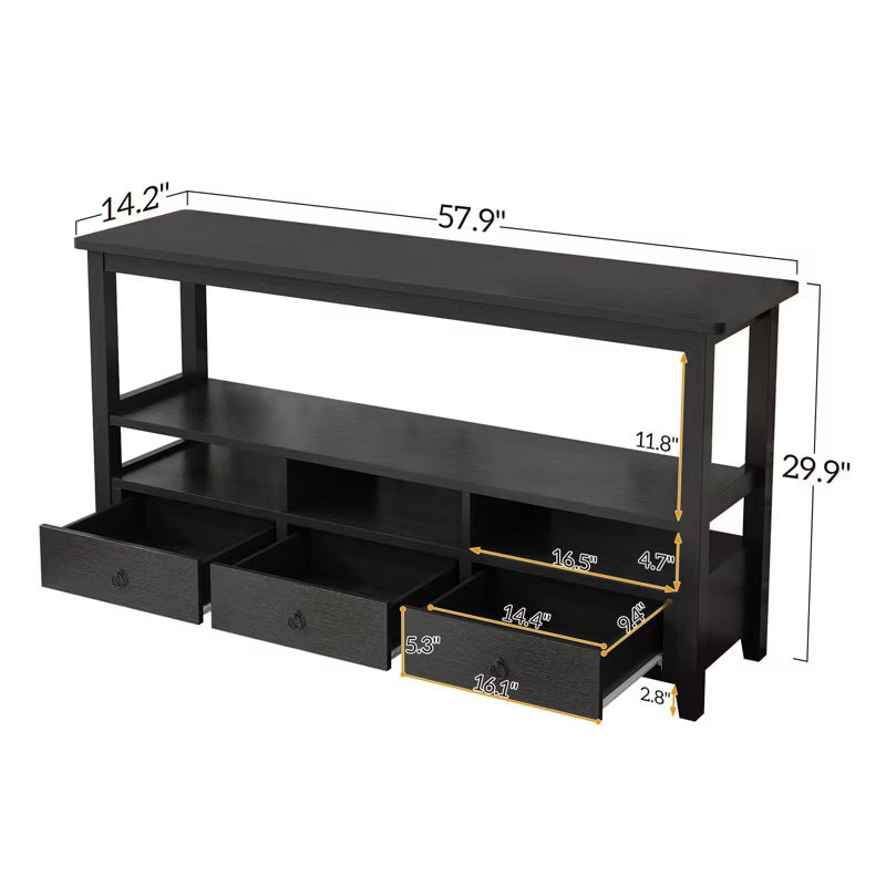 Karl Home 58in Console Table with 3 Drawers, Entryway Table with Storage Shelves