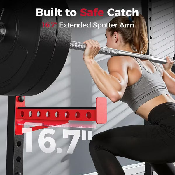 FLYBIRD Adjustable Squat Rack for 6FT/7FT Barbells, Power Rack with Pull-Up Bar, 22 Positions, J-Hooks, Safety Arms & Home Gym Weight Set
