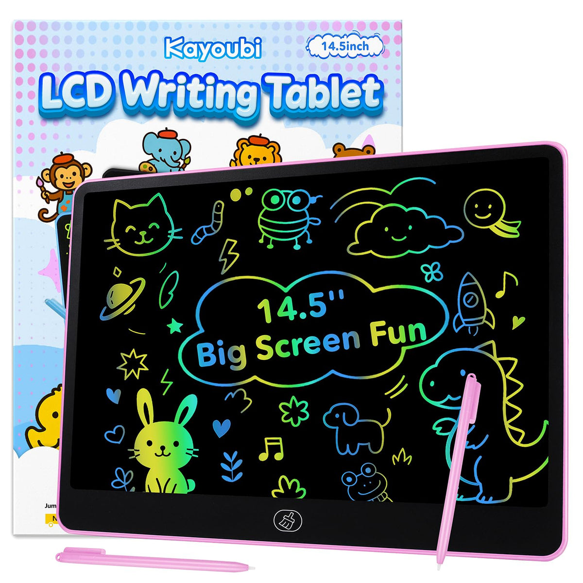 LCD Writing Tablet for Kids, 14.5 Inch Jumbo Screen with Double Pen, No-Mess Reusable Colorful Doodle Board Toys, Gifts for 3 4 5 6 7 8 Year Old Boys & Girls