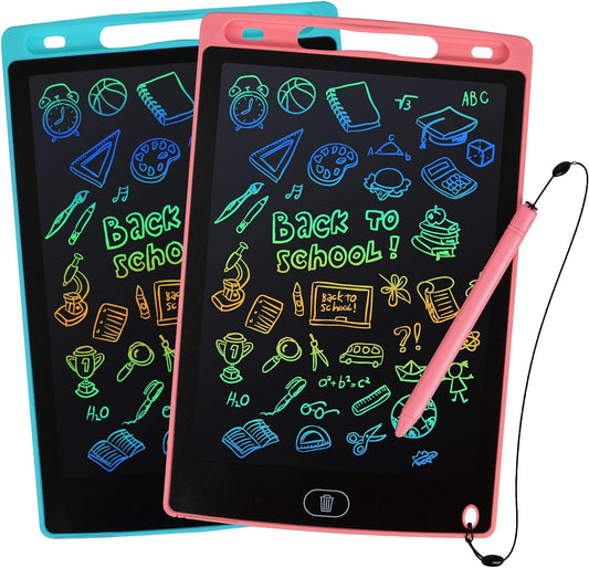 Kinder King LCD Writing Tablet, 2 Packs Drawing Pads for Kids 3 4 5 6 Years Old 8.5 Inch Colorful Lines Doodle Scribble Boards Educational Toys for Boys Girls Road Trip EssentialsTravel Game Toys,Pink+Blue