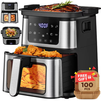 Air Fryer,8-in-1 7.5Qt Air Fryer w/ Digital LED Touch Screen,8 Preset Cookings,Dishwasher-Safe Basket,Nonstick Dishwasher-Safe Basket,100Pcs Liner