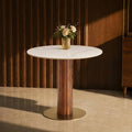 LauKingdom 33.5in Soft White Marble Sintered Stone Round Dining Table for 2 Walnut Pedestal Base for Apartment Dorm Room Essentials and Breakfast Nook