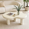 Cloud Coffee Table, 34" Modern Cream White Wood Coffee Table with 3 Legs, Cloud-Shaped Accent Center Table for Living Room, Bedroom, Balcony