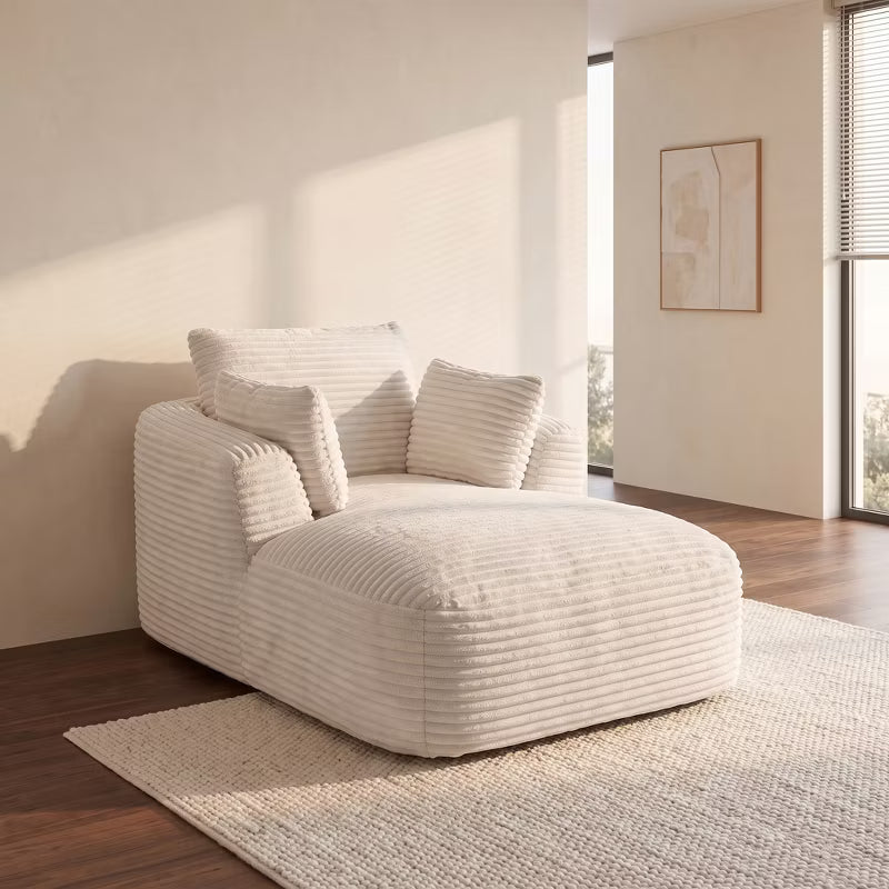 64.6'' Corduroy Chaise Lounge Chair, Modern Upholstered Sleeper Sofa for Dorm & Apartment, No Assembly Required, Comfy Accent Couch for Lounging