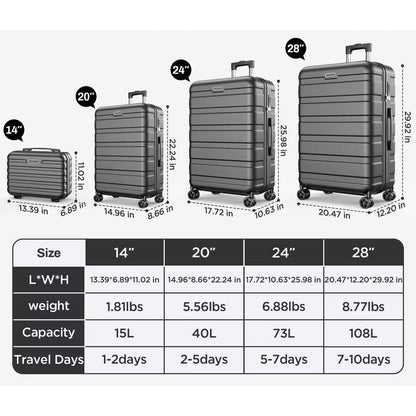 Clearance — 11 PCS Hardshell Luggage Set with Spinner Wheels, Carry-On & Checked Suitcases, Lightweight ABS Hard Shell, Password Lock, Multiple Sizes
