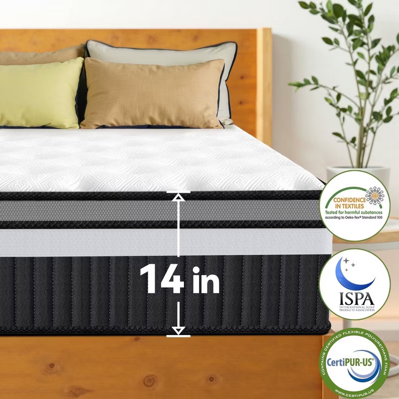 14In King Size Mattress in a Box, Memory Foam King Mattress, Pocket Spring for Motion Isolation, Medium Firm, Pressure Relief,Breathable & Cooling
