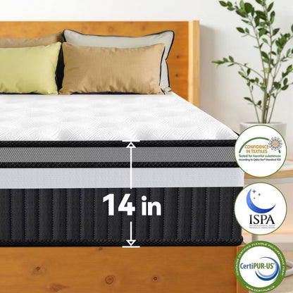 14In King Size Mattress in a Box, Memory Foam King Mattress, Pocket Spring for Motion Isolation, Medium Firm, Pressure Relief,Breathable & Cooling