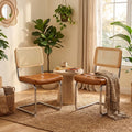LauKingdom Set of 2 Cognac Brown Cantilever Dining Chairs Faux Leather Rattan Breuer Chairs for Japandi Kitchen & Warm Minimalist Dining Rooms