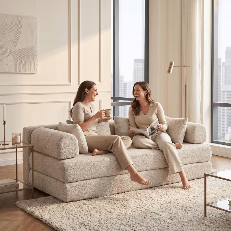 78.9-inch Convertible Sleeper Sofa, Chenille Folding Mattress Couch with Removable Armrests, Multifunctional DIY Floor Lounge Bed for Living Room