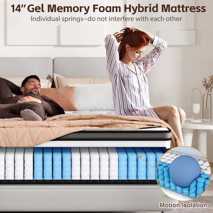 14In King Size Mattress in a Box, Memory Foam King Mattress, Pocket Spring for Motion Isolation, Medium Firm, Pressure Relief,Breathable & Cooling