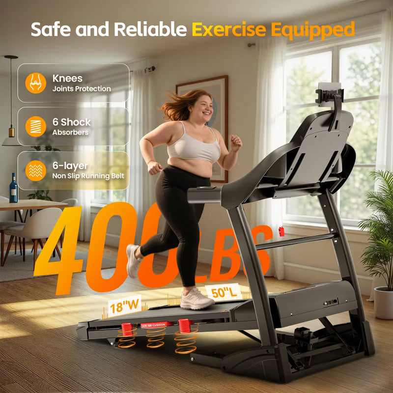 400 lbs Capacity Treadmill for Home with 20% Incline, 5.0 HP Folding Treadmill for Exercising, 0.6–12 MPH, APP Control, Shock Absorption,Knee Support