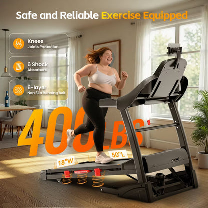 400 lbs Capacity Treadmill for Home with 20% Incline, 5.0 HP Folding Treadmill for Exercising, 0.6–12 MPH, APP Control, Shock Absorption,Knee Support