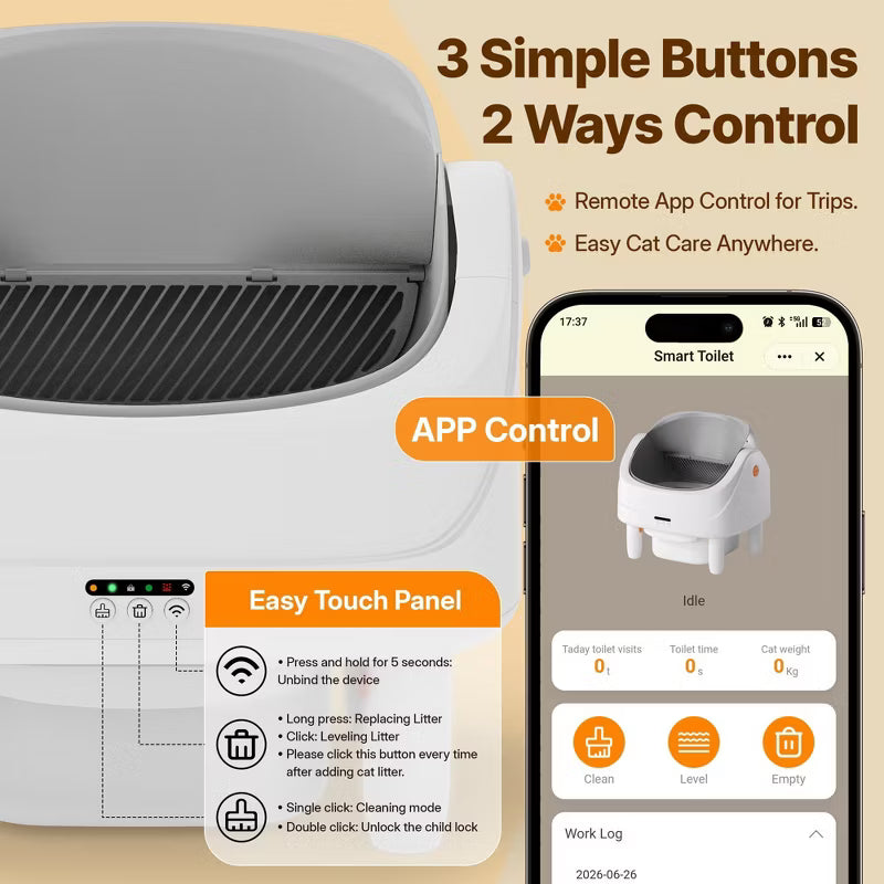 Self Cleaning Litter Box with Smart APP Control, 111L Large Capacity Barrel, Safety Sensors, Open Top Design, Automatic Litter Box for Multiple Cats