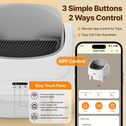 Self Cleaning Litter Box with Smart APP Control, 111L Large Capacity Barrel, Safety Sensors, Open Top Design, Automatic Litter Box for Multiple Cats
