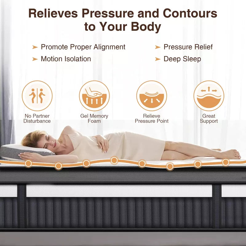 14In King Size Mattress in a Box, Memory Foam King Mattress, Pocket Spring for Motion Isolation, Medium Firm, Pressure Relief,Breathable & Cooling