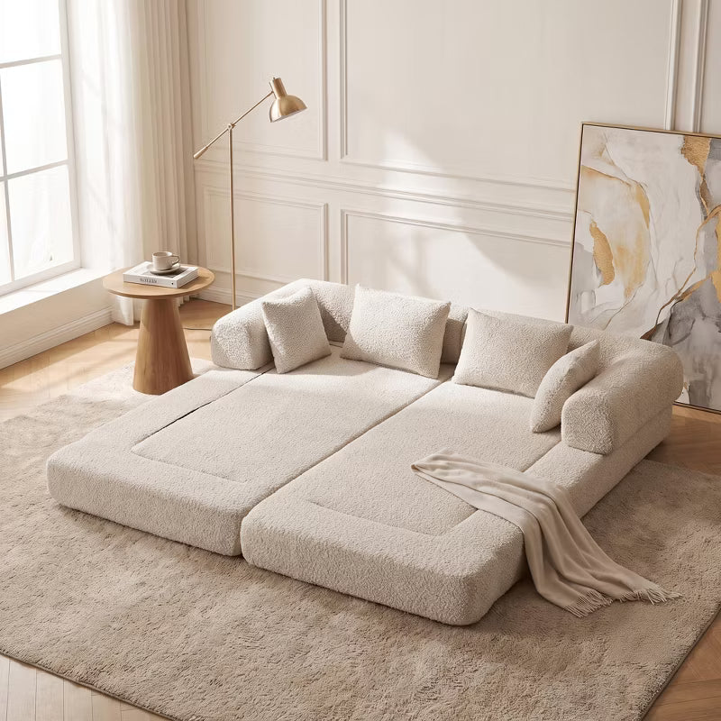 78.9-inch Convertible Sleeper Sofa, Chenille Folding Mattress Couch with Removable Armrests, Multifunctional DIY Floor Lounge Bed for Living Room