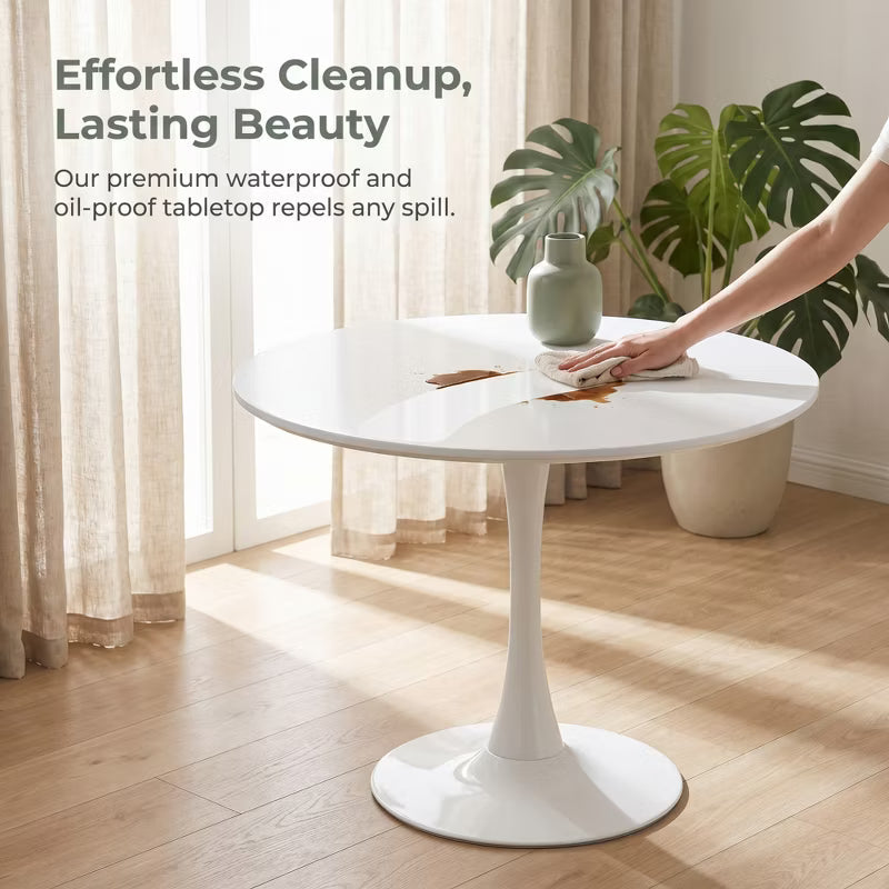 Modern 31.5" Round Dining Table, Mid-Century Pedestal Kitchen Furniture, Leisure Coffee Table for Small Spaces, Dorm, Apartment, Pure White
