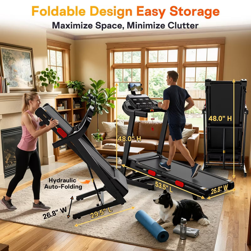 15% Auto Incline Folding Treadmill, 0.6-9MPH, 95 Programs, Heart Rate Monitor & Tablet Holder, Heavy Duty Home Running Machine, 350lbs Max Load