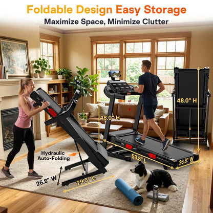 15% Auto Incline Folding Treadmill, 0.6-9MPH, 95 Programs, Heart Rate Monitor & Tablet Holder, Heavy Duty Home Running Machine, 350lbs Max Load
