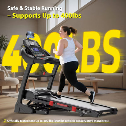 5.0HP Brushless Motor Treadmill with 20% Auto Incline, 400lb Weight Capacity Heavy Duty , 12MPH High Speed